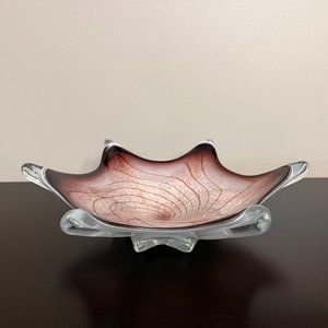Vintage Murano Cased Glass 6 Point Starfish Bowl Plate Purple Gold Swirl 1960's